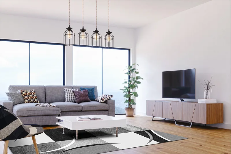 London Patch Friezematta 133x190 Rutig, Svart