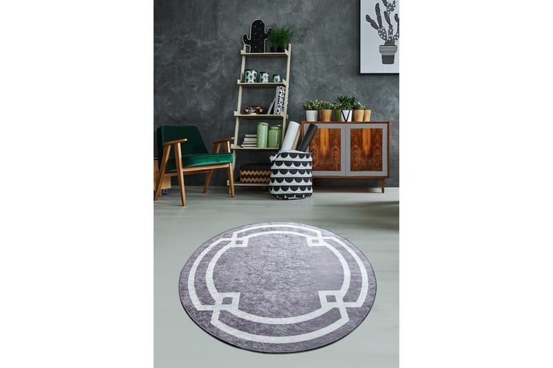 Margaritar Matta Rund 120 cm, Grå/Vit/Sammet