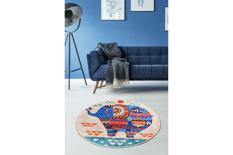 Merabe Matta Rund 100 cm - Flerfärgad/Sammet - Textilier & mattor - Mattor - Modern matta - Friezemattor