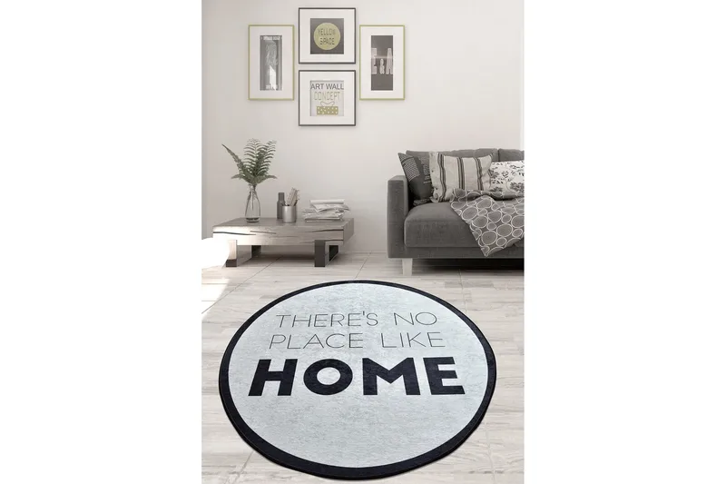 Otthon Matta Rund 120 cm, Vit/Svart/Sammet