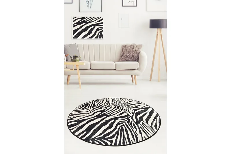 Ulphe Matta Rund 140 cm - Zebra/Sammet - Textilier & mattor - Mattor - Modern matta - Friezemattor