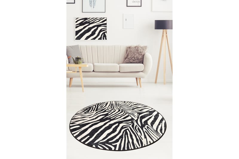 ZEBRA Matta Rund 140 cm Zebra/Sammet - Textilier & mattor - Mattor - Modern matta - Friezemattor