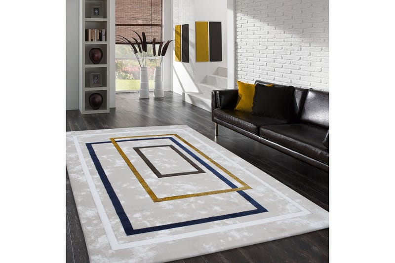 Nayna Gångmatta 80x150 cm Rektangulär Guld/Mörkblå/Brun/Vit - Gångmattor