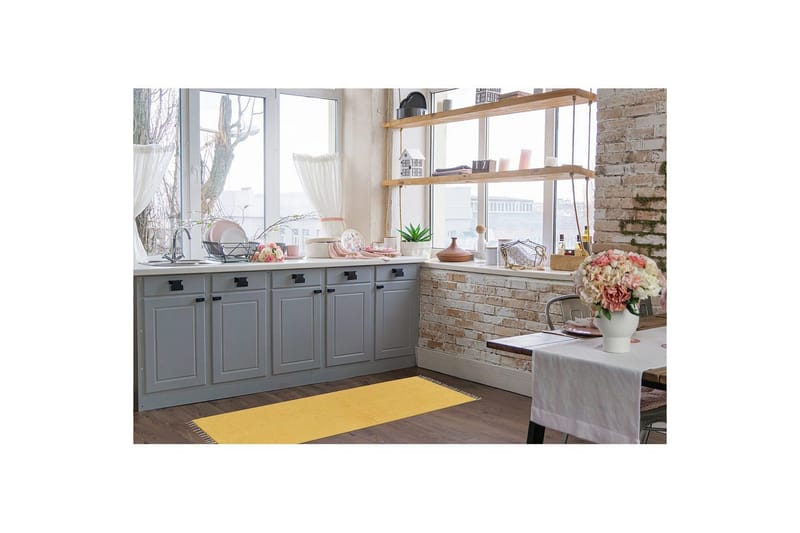 Garnmatta Line - 75x220 cm, Gul - Textilier & mattor - Mattor - Modern matta - Bomullsmattor