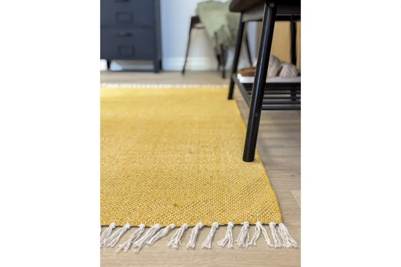 Garnmatta Line - 75x220 cm, Gul - Textilier & mattor - Mattor - Modern matta - Bomullsmattor