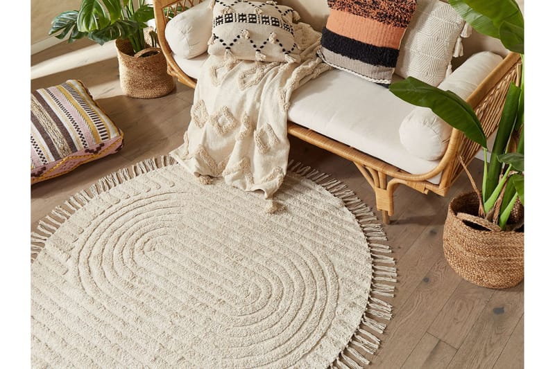 Halfeti Ryamatta 140 cm Rund - Beige - Textilier & mattor - Mattor - Modern matta - Ryamattor