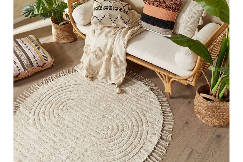 Halfeti Ryamatta 140 cm Rund Beige - Textilier & mattor - Mattor - Modern matta - Ryamattor