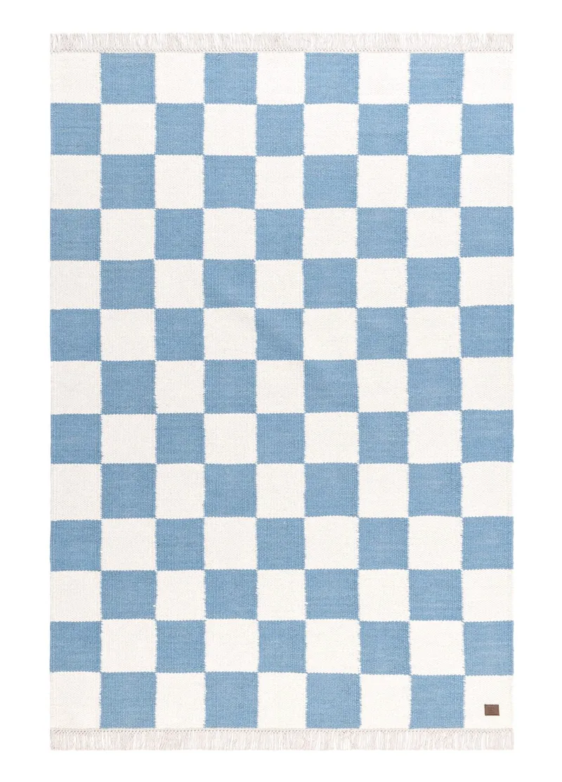 Handvävd Matta Nordic Check 160x230 cm, Duvblå