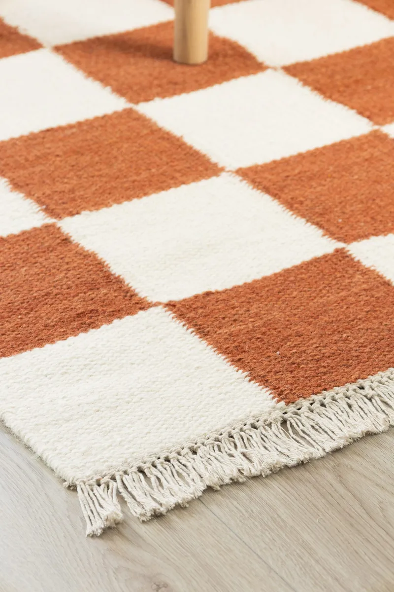 Handvävd Matta Nordic Check 160x230 cm - Terracotta - Textilier & mattor - Mattor - Modern matta - Ullmattor