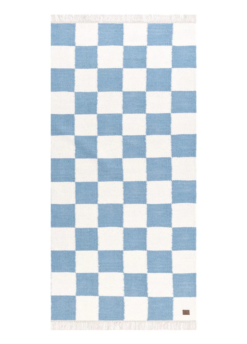 Handvävd Matta Nordic Check 75x200 cm, Duvblå