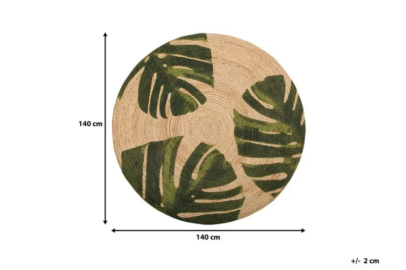Byner Matta med Monsteramotiv Rund 140 cm - Beige - Textilier & mattor - Mattor - Modern matta - Jutemattor & sisalmattor
