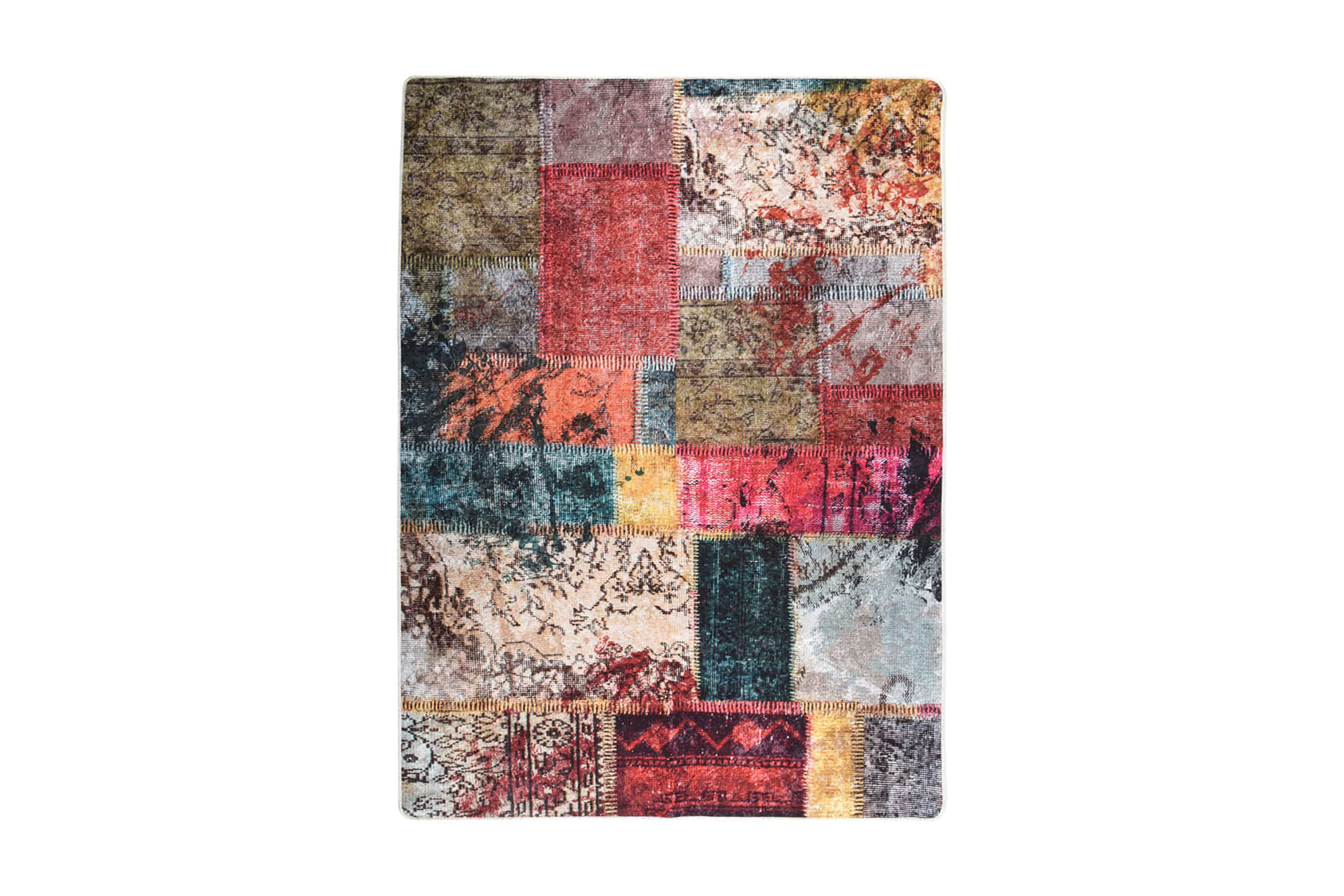 Matta tvättbar lappmönster 120×180 cm flerfärgad halkfri – Flerfärgad