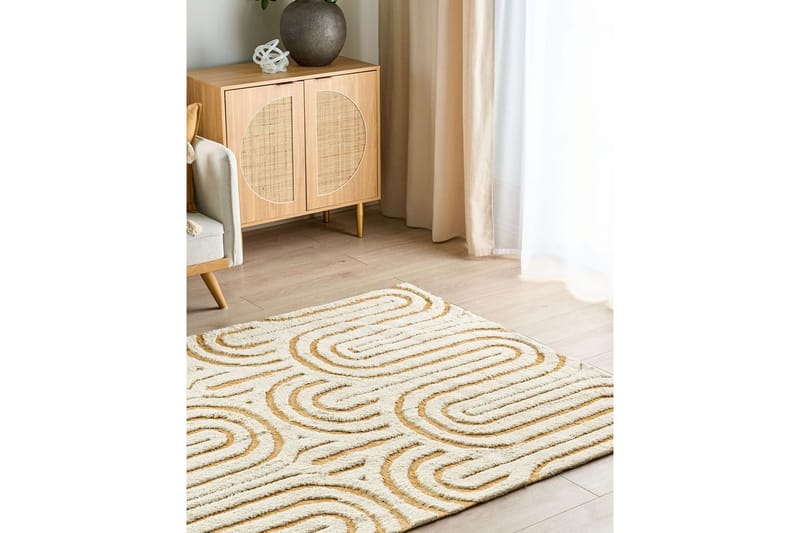 Matta Perai - Vit, Gul, 160x230 cm - Textilier & mattor - Mattor - Modern matta - Bomullsmattor