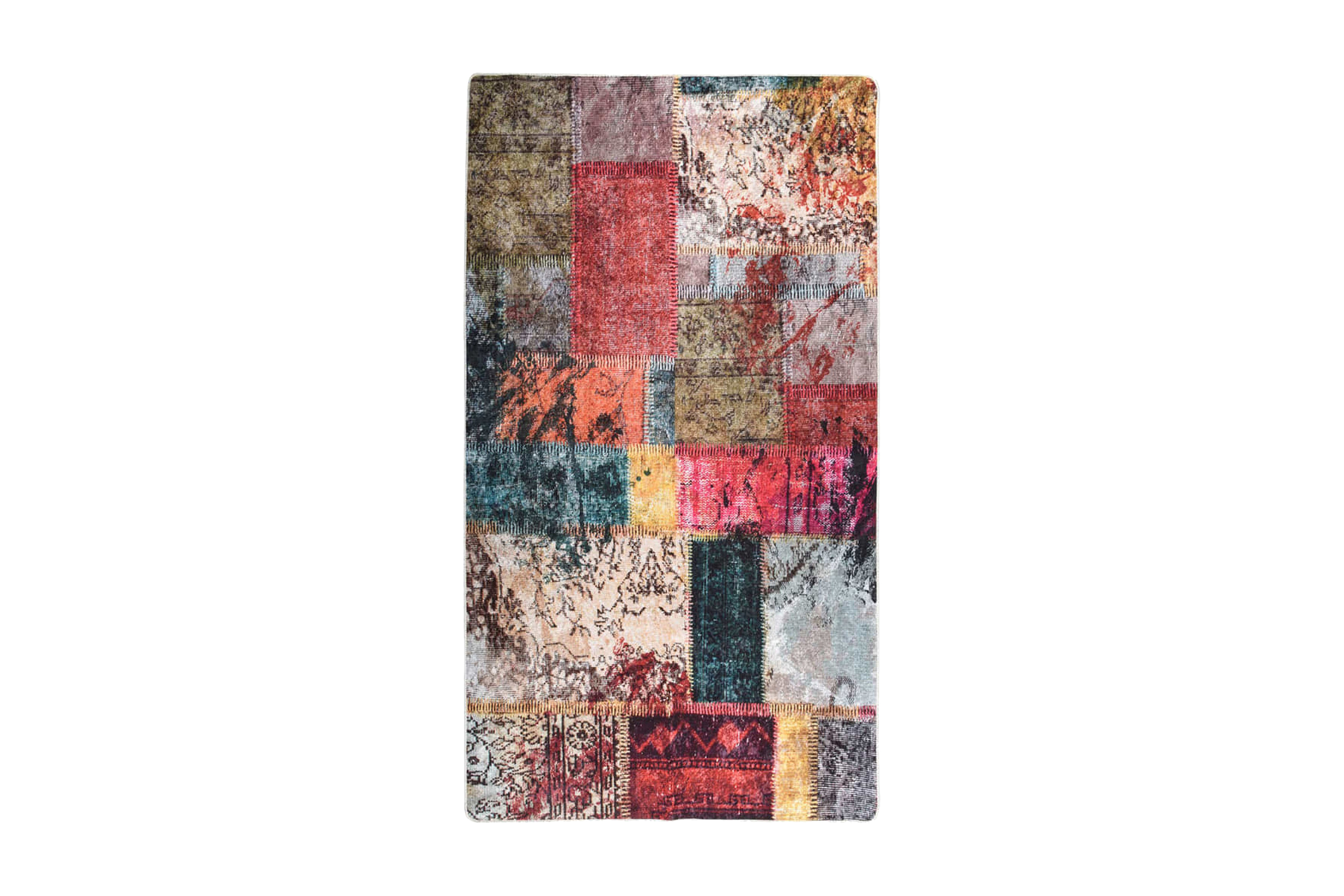 Matta tvättbar lappmönster 190×300 cm flerfärgad halkfri – Flerfärgad