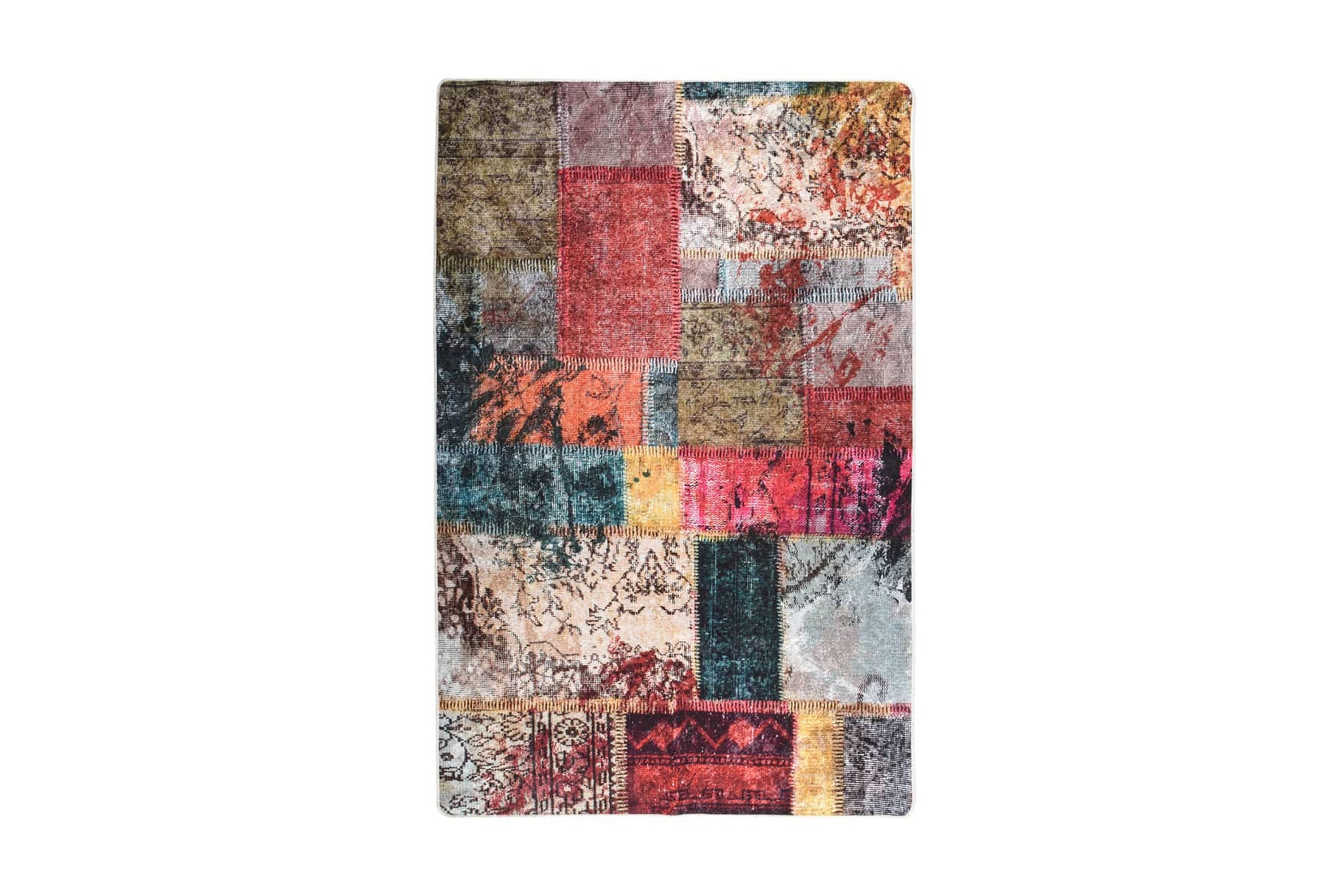 Matta tvättbar lappmönster 80×150 cm flerfärgad halkfri – Flerfärgad