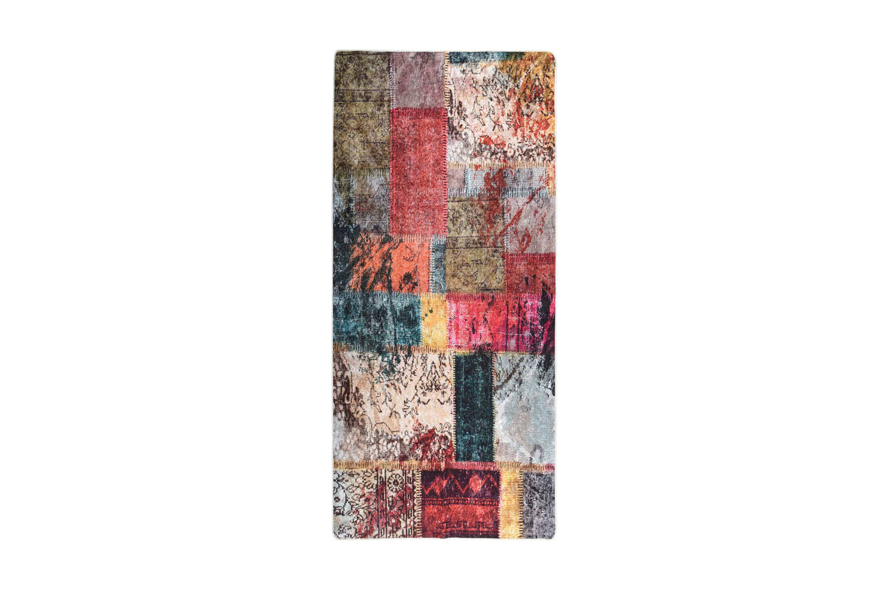 Matta tvättbar lappmönster 80×300 cm flerfärgad halkfri – Flerfärgad