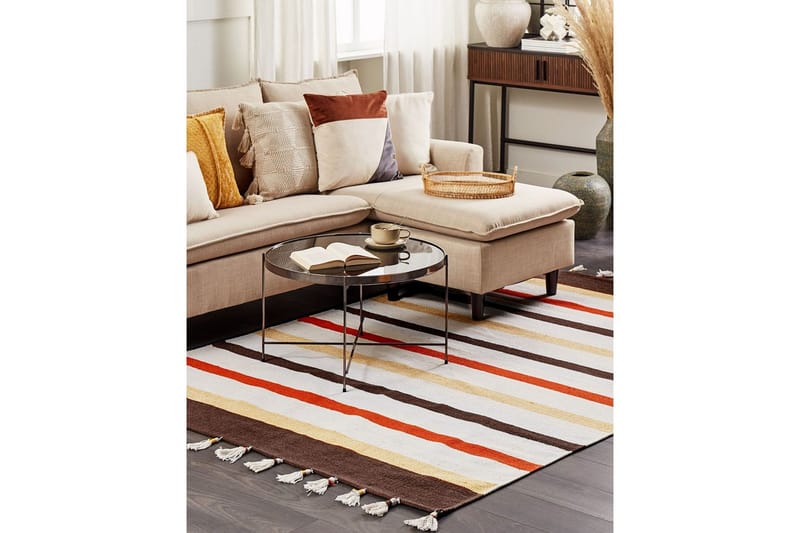 Plattvävd Hisarli - Brun, gul, orange, beige, 140x200 cm - Textilier & mattor - Mattor - Modern matta - Bomullsmattor