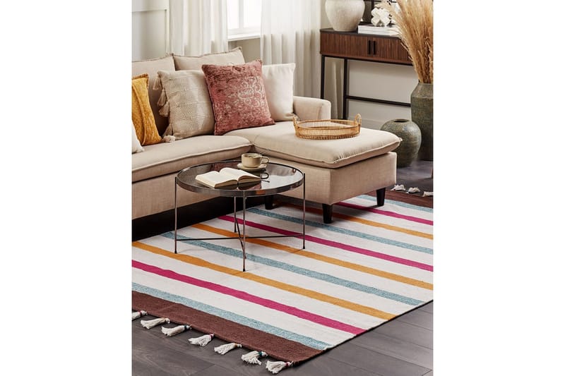 Plattvävd Hisarli - Flerfärgad, vit, brun, blå, orange, 140x200 cm - Textilier & mattor - Mattor - Modern matta - Bomullsmattor