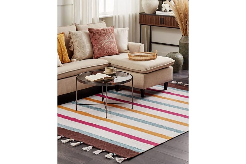 Plattvävd Hisarli - Flerfärgad, vit, brun, blå, orange, 140x200 cm - Textilier & mattor - Mattor - Modern matta - Bomullsmattor