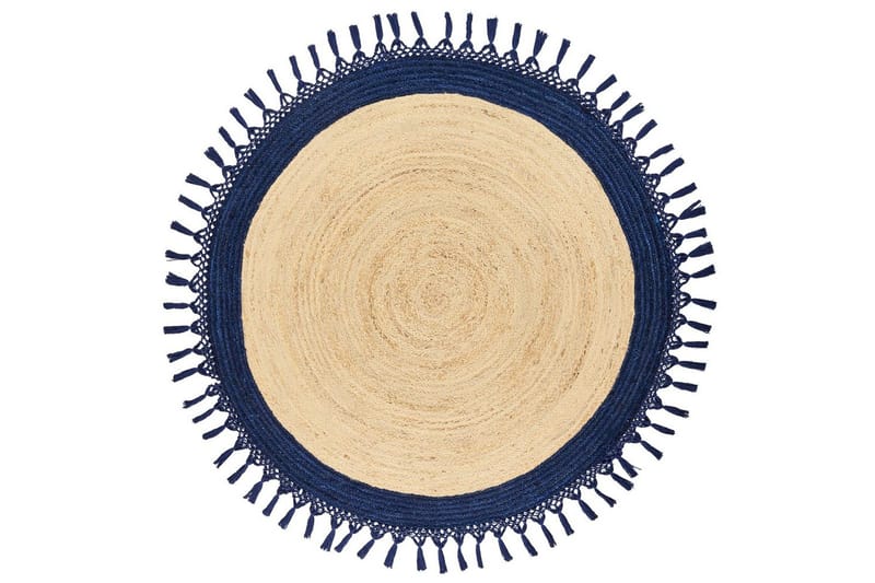 Plattvävd Marts, Beige, blå, 140x140 cm