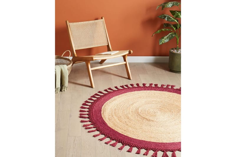 Plattvävd Marts - Beige, Röd, 140x140 cm - Textilier & mattor - Mattor - Modern matta - Jutemattor & sisalmattor