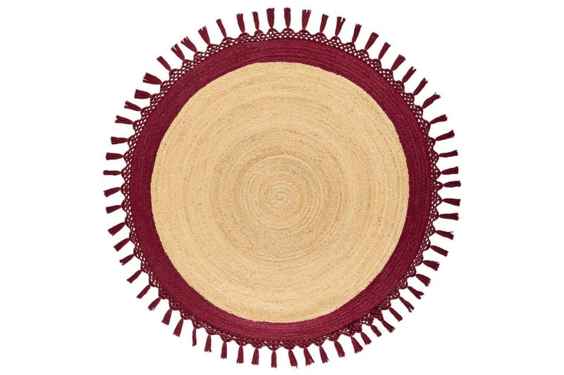 Plattvävd Marts, Beige, Röd, 140x140 cm