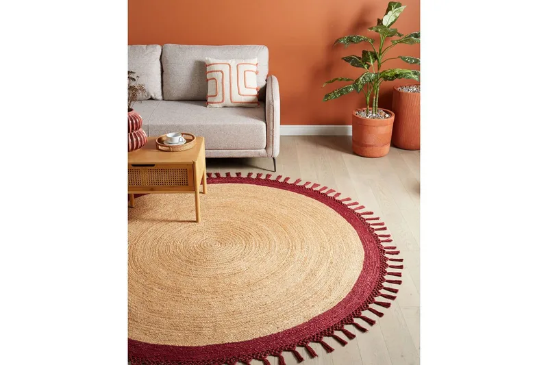 Plattvävd Marts - Beige, Röd, 200x200 cm - Textilier & mattor - Mattor - Modern matta - Jutemattor & sisalmattor