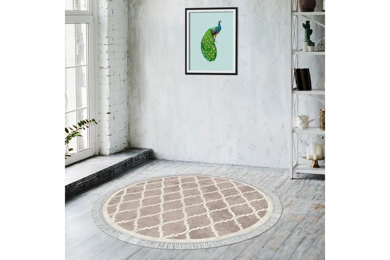 Alanur Home Matta 100x100 cm - Cremevit/Brun - Textilier & mattor - Mattor - Modern matta - Wiltonmattor