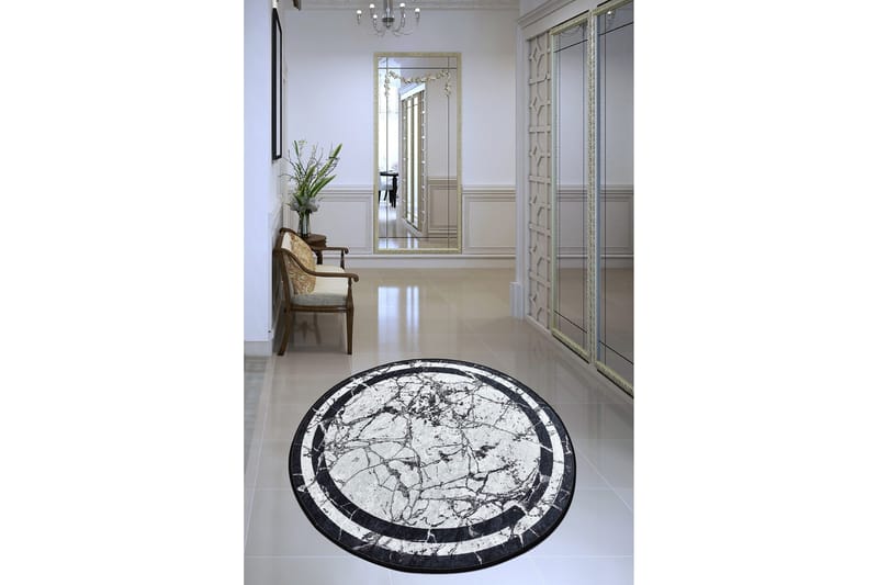 Brinmor Matta Rund 120 cm, Vit/Svart/Sammet