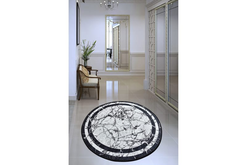 Brinmor Matta Rund 140 cm - Vit/Svart/Sammet - Textilier & mattor - Mattor - Modern matta - Wiltonmattor