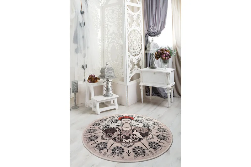 Fahmida Matta Rund 140 cm - Flerfärgad/Sammet - Textilier & mattor - Mattor - Modern matta - Wiltonmattor