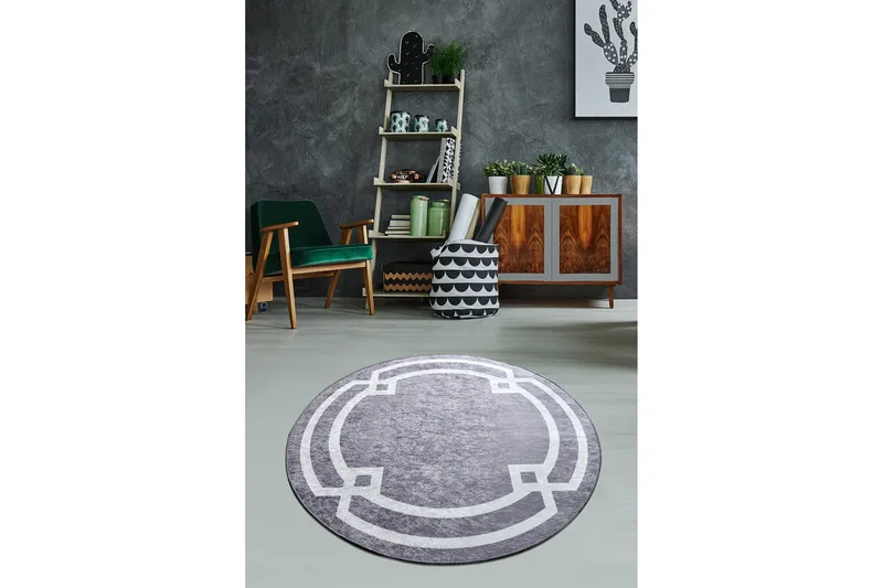 Margaritar Matta Rund 140 cm, Grå/Vit/Sammet