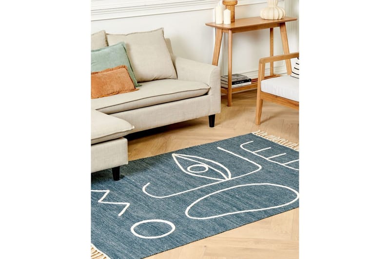 Plattvävd Yavu - Blå, Vit, 140x200 cm - Textilier & mattor - Mattor - Utomhusmattor