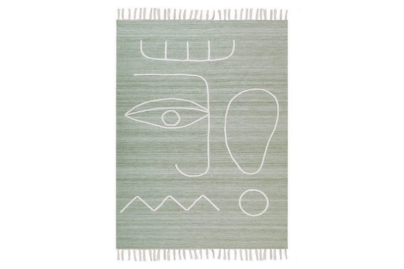 Plattvävd Yavu, Grön, Vit, 140x200 cm