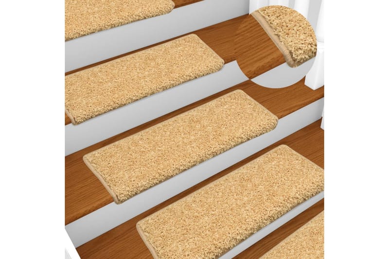 Trappstegsmattor 15 st 65x25 cm beige - Beige - Trappstegsmattor