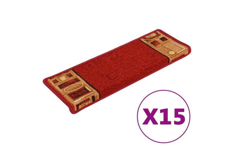 Trappstegsmattor självhäftande 15 st 65x25 cm röd - Röd - Textilier & mattor - Mattor - Specialmatta - Trappstegsmattor