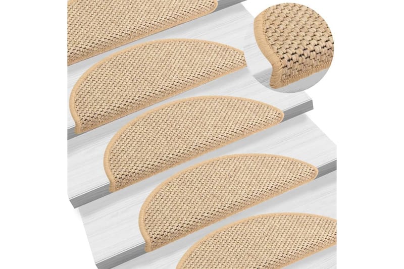 Trappstegsmattor självhäftande sisal 15 st 65x25 cm ljusbeig - Beige - Små mattor - Stora mattor - Handvävda mattor - Trappstegsmattor