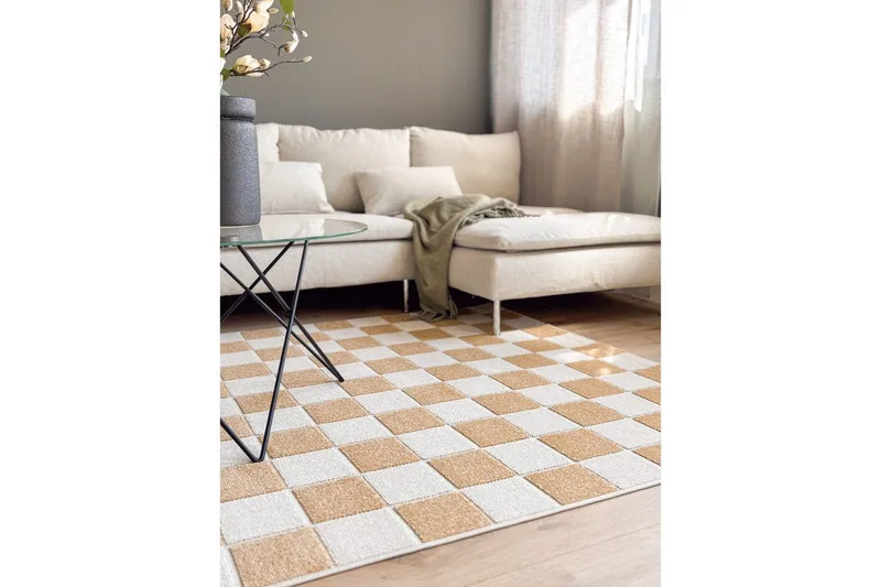 Wiltonmatta Hawaii Chess 240x240 cm, Gul - 240x240 cm, Gul - Textilier & mattor - Mattor - Utomhusmattor