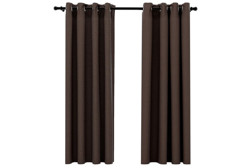 Mörkläggningsgardin med öljetter linnelook 2 st taupe 140x17 - Gardiner & gardinupphängning
