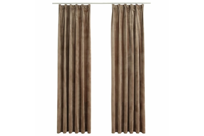 Mörkläggningsgardiner 2 st med krokar sammet beige 140x225 c - Gardiner & gardinupphängning