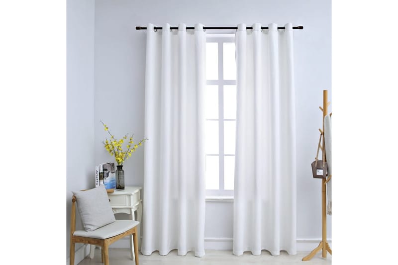 Mörkläggningsgardiner med metallringar 2 st gråvit 140x175 c -   - Gardiner & gardinupphängning