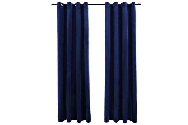 Mörkläggningsgardiner med ringar 2 st mörkblå sammet 140x225 - Gardiner & gardinupphängning