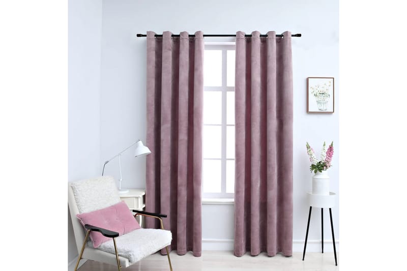 Mörkläggningsgardiner med ringar 2 st rosa sammet 140x175 cm -   - Gardiner & gardinupphängning