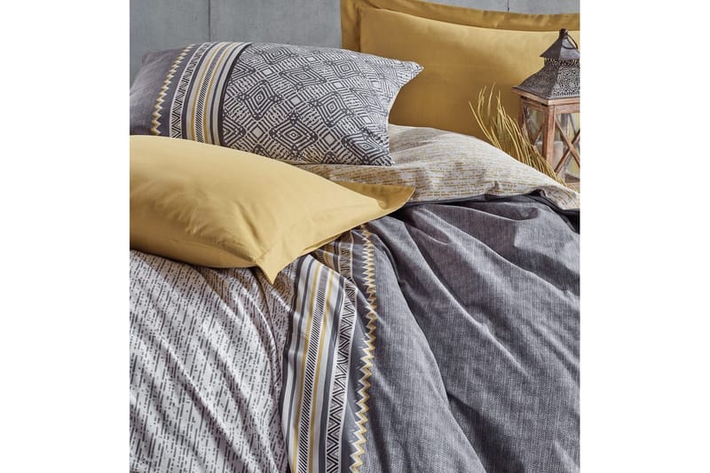 Bäddset Ranforce Dubbel Täckeöverdrag Set Doezum Grå / Senapsgul / Vit Grå, Mustard Yellow,Vit - Textilier & mattor - Sängkläder - Bäddset & påslakanset