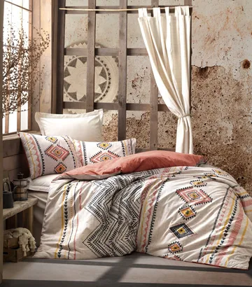 Botswana Bäddset 140x200 cm - Tegelröd Gul Vit Svart - Textilier & mattor - Sängkläder - Bäddset & påslakanset