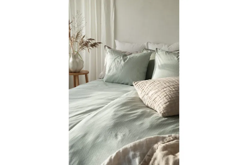 Påslakanset Dubbelsäng 3-Dels Thelma Stripe Grön - Textilier & mattor - Sängkläder - Bäddset & påslakanset