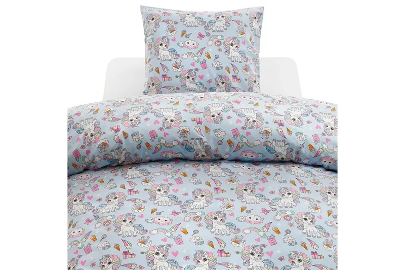 Påslakanset Enkelsäng 2-Dels Enhörning, Blå