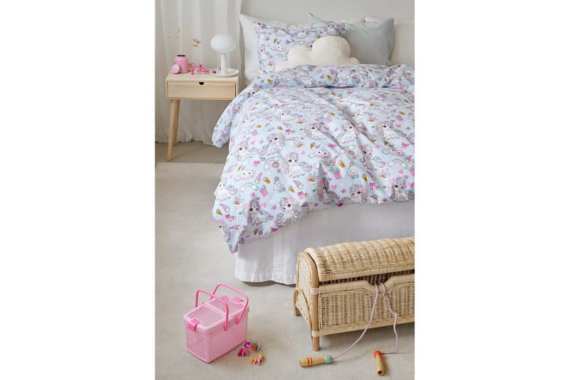 Påslakanset Enkelsäng 2-Dels Enhörning - Blå - Textilier & mattor - Sängkläder - Bäddset & påslakanset