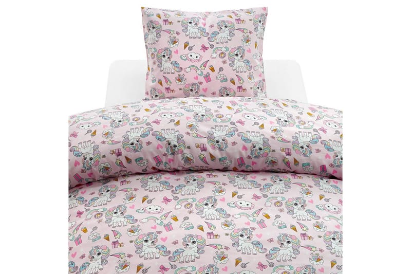 Påslakanset Enkelsäng 2-Dels Enhörning, Rosa