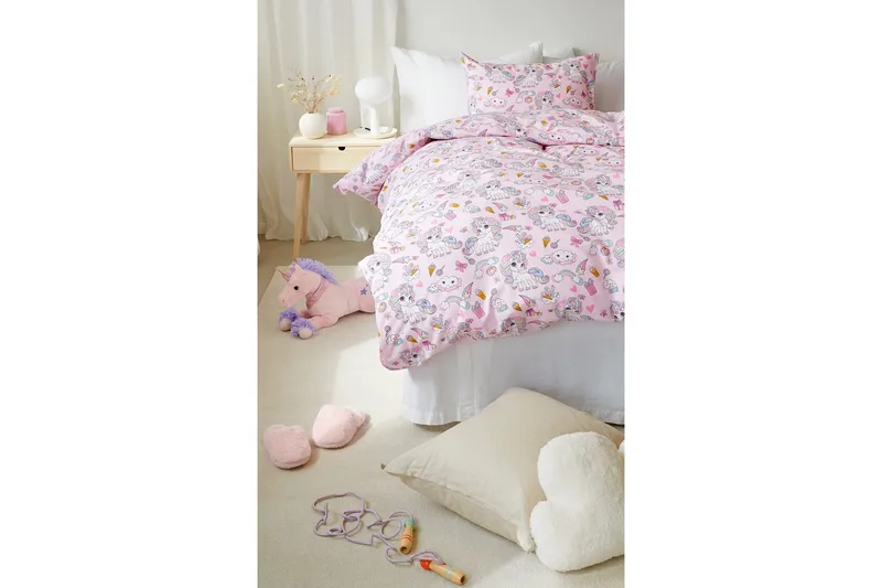 Påslakanset Enkelsäng 2-Dels Enhörning - Rosa - Textilier & mattor - Sängkläder - Täcke - Enkeltäcke